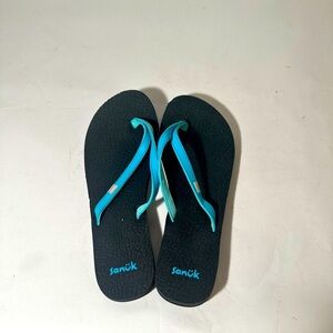 Sanuk Black and Aqua Sandals